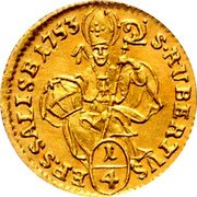 Austria 1/4 Ducat Sigismund III Salzburg 1753 KM# 371 S RUBERTUS 1/4 EP SALISE 1753 coin reverse Austria 1/4 Ducat Sigismund III Salzburg 1753 KM# 371 S RUBERTUS 1/4 EP SALISE 1753 coin reverse