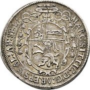 Austria 1/4 Thaler (Markus Sittikus von Hohenems) KM# 34 MARC SITTICH D G AREPS SAL AP SE L coin obverse Austria 1/4 Thaler (Markus Sittikus von Hohenems) KM# 34 MARC SITTICH D G AREPS SAL AP SE L coin obverse