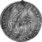 Austria 1/8 Thaler Wolf Dietrich von Raitenau 1607 KM# 7.2 SANCTVS RVDBERTVS EPS SALZBVR coin reverse Austria 1/8 Thaler Wolf Dietrich von Raitenau 1607 KM# 7.2 SANCTVS RVDBERTVS EPS SALZBVR coin reverse