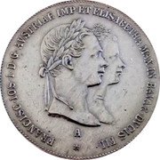Austria 1 Gulden Wedding of Emperor Franz Joseph 1854 X# M1 MATRIMONIO CONIVNCTI DIE XXIV APRILIS MDCCCLIV coin obverse Austria 1 Gulden Wedding of Emperor Franz Joseph 1854 X# M1 MATRIMONIO CONIVNCTI DIE XXIV APRILIS MDCCCLIV coin obverse