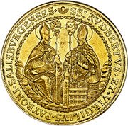 Austria 10 Ducat Max Gandolf von Kuenburg 1668 KM# 204 SS : RVDBERTVS · ET · VIRGILIVS · PATRONI · SALISBVRGENSES · coin reverse Austria 10 Ducat Max Gandolf von Kuenburg 1668 KM# 204 SS : RVDBERTVS · ET · VIRGILIVS · PATRONI · SALISBVRGENSES · coin reverse