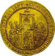 Austria 10 Ducat Paris von Lodron Consecration 1628 KM# 132 SS RVPERTVS ET VIRGILIUVS PATRONI TRANSFERVNTVR 24 SEPT coin reverse