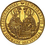 Austria 10 Ducat Johann Ernst von Thun (20 years since election) 1687 KM# 263 SS : RVDBERTUS ET VIRGILIUS PATRONI SALISBURGENSES · coin reverse Austria 10 Ducat Johann Ernst von Thun (20 years since election) 1687 KM# 263 SS : RVDBERTUS ET VIRGILIUS PATRONI SALISBURGENSES · coin reverse