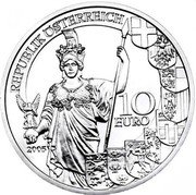 Austria 10 Euro (60 Years Second Republic. Gilded) 10 EURO 2005 REPUBLIK ÖSTERREICH coin obverse Austria 10 Euro (60 Years Second Republic. Gilded) 10 EURO 2005 REPUBLIK ÖSTERREICH coin obverse