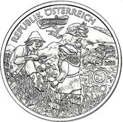 Austria 10 Euro (Charlemagne in the Untersberg. Gilded) REPUBLIK ÖSTERREICH 10 EURO 2010 UNTERSBERG coin obverse