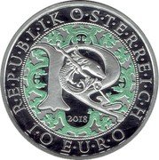 Austria 10 Euro Heavenly Messengers Raphael - The Healing Angel Colored 2018 Proof R E P U B L I K Ö S T R R E I C H 1 0 E U R O 2018 R coin obverse Austria 10 Euro Heavenly Messengers Raphael - The Healing Angel Colored 2018 Proof R E P U B L I K Ö S T R R E I C H 1 0 E U R O 2018 R coin obverse