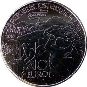 Austria 10 Euro Iron Mountain. Erzberg. Gilded 2010 REPUBLIK ÖSTERREICH ERZBERG 10 EURO coin obverse