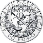 Austria 10 Euro (Michael - The Protecting Angel) KM# 3267b R E P U B L I K Ö S T E R R E I C H 2017 1 0 E U R O coin obverse