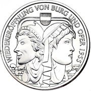 Austria 10 Euro (Reopening of the Burg Theater and Opera. Gilded) WIEDERERÖFFNUNG VON BURG UND OPER 1955 coin reverse Austria 10 Euro (Reopening of the Burg Theater and Opera. Gilded) WIEDERERÖFFNUNG VON BURG UND OPER 1955 coin reverse