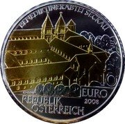Austria 10 Euro (Seckau Abbey. Gilded) BENEDIKTINERABTEI SECKAU REPUBLIK ÖESTERREICH 10 EURO 2008 coin obverse Austria 10 Euro (Seckau Abbey. Gilded) BENEDIKTINERABTEI SECKAU REPUBLIK ÖESTERREICH 10 EURO 2008 coin obverse