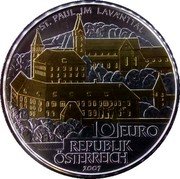 Austria 10 Euro (St. Paul im Lavanttal. Gilded) ST. PAUL IM LAVANTTAL H.WÄHNER 10 EURO REPUBLIK ÖSTERREICH 2007 coin obverse