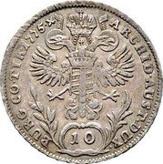 Austria 10 Kreuzer Maria Theresia 1775 SF KM# 18 ARCHID AUST DUX 10 BURG CO TYR 1775 coin reverse Austria 10 Kreuzer Maria Theresia 1775 SF KM# 18 ARCHID AUST DUX 10 BURG CO TYR 1775 coin reverse