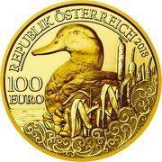 Austria 100 Euro (Mallard duck) REPUBLIK ÖSTERREICH 2018 100 EURO coin obverse Austria 100 Euro (Mallard duck) REPUBLIK ÖSTERREICH 2018 100 EURO coin obverse