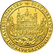 Austria 12 Ducat Guidobald 1654 KM# 169 SS RVDBERTVS ET VIRGILIVS PATRONI SALISBVRGENSES coin reverse Austria 12 Ducat Guidobald 1654 KM# 169 SS RVDBERTVS ET VIRGILIVS PATRONI SALISBVRGENSES coin reverse