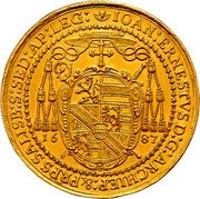 Austria 12 Ducat Johann Ernst von Thun 1687 KM# 264 IOAN : ERNESTVS D : G : ARCHIEP : & PRPS SALISB : S : SED : AP : LEG : 16 87 coin obverse Austria 12 Ducat Johann Ernst von Thun 1687 KM# 264 IOAN : ERNESTVS D : G : ARCHIEP : & PRPS SALISB : S : SED : AP : LEG : 16 87 coin obverse