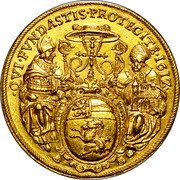 Austria 14 Ducat Markus Sittikus von Hohenems 1612 KM# 54 QVI FVNDASTIS PROTEGITE coin reverse Austria 14 Ducat Markus Sittikus von Hohenems 1612 KM# 54 QVI FVNDASTIS PROTEGITE coin reverse