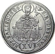 Austria 15 Kreuzer Max Gandolf von Kuenburg 1686 KM# 230 S:RVDBERTVS· EPS:SALISB:1686· XV coin reverse Austria 15 Kreuzer Max Gandolf von Kuenburg 1686 KM# 230 S:RVDBERTVS· EPS:SALISB:1686· XV coin reverse