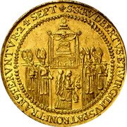Austria 16 Ducat Paris von Lodron 1628 KM# 136 SS RVPERTVS ET VIRGILIUVS PATRONI TRANSFERVNTVR 24 SEPT coin reverse