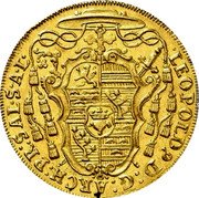 Austria 2 Ducat Leopold Anton 1734 KM# 337 LEOPOLD D G ARCH PR SAL S A L coin obverse Austria 2 Ducat Leopold Anton 1734 KM# 337 LEOPOLD D G ARCH PR SAL S A L coin obverse