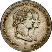 Austria 2 Gulden Wedding of Emperor Franz Joseph 1854 A In Sets only X# M3 A FRANCISC IOS I D G AVSTRIAE IMP ET ELISABETHA MAX IN BAVAR DVCIS FIL coin obverse