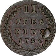 Austria 2 Pfenning Hieronymus von Colloredo 1786 KM# 457 II PFEN NING 1786 coin reverse Austria 2 Pfenning Hieronymus von Colloredo 1786 KM# 457 II PFEN NING 1786 coin reverse