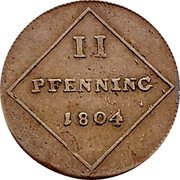 Austria 2 Pfenning Ferdinand Prince-elector Salzburg 1804 KM# 490 1804 II PFENNING coin reverse Austria 2 Pfenning Ferdinand Prince-elector Salzburg 1804 KM# 490 1804 II PFENNING coin reverse