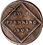 Austria 2 Pfenning (Ferdinand III of Austria-Tuscany) KM# 493 ZWEI PFENNING 1805 coin reverse Austria 2 Pfenning (Ferdinand III of Austria-Tuscany) KM# 493 ZWEI PFENNING 1805 coin reverse