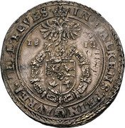 Austria 2 Thaler Paul Sixtus I 1618 KM# 11.2 IN FALKERSTEIN AVREI VELL EQVES coin reverse Austria 2 Thaler Paul Sixtus I 1618 KM# 11.2 IN FALKERSTEIN AVREI VELL EQVES coin reverse