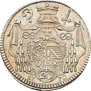 Austria 20 Kreuzer Sigismund von Schrattenbach 1770 KM# 410.2 17 70 20 coin reverse Austria 20 Kreuzer Sigismund von Schrattenbach 1770 KM# 410.2 17 70 20 coin reverse