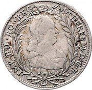 Austria 20 Kreuzer Maria Theresia 1772 SC KM# 19 M THERESIA D G R IMP HU BO REG coin obverse Austria 20 Kreuzer Maria Theresia 1772 SC KM# 19 M THERESIA D G R IMP HU BO REG coin obverse