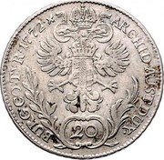 Austria 20 Kreuzer Maria Theresia 1772 SC KM# 19 ARCHID AUST DUX 20 BURG CO T V R 1772 coin reverse Austria 20 Kreuzer Maria Theresia 1772 SC KM# 19 ARCHID AUST DUX 20 BURG CO T V R 1772 coin reverse