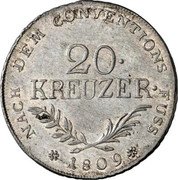 Austria 20 Kreuzer Andreas Hofer 1809 KM# 149 NACH DEM CONVENTIONS FUSS coin reverse