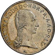Austria 20 Kreuzer Ferdinand III of Austria-Tuscany 1804 M KM# 492 FERDINANDUS D G H B R PR A A D SAL coin obverse Austria 20 Kreuzer Ferdinand III of Austria-Tuscany 1804 M KM# 492 FERDINANDUS D G H B R PR A A D SAL coin obverse