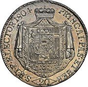 Austria 20 Kreuzer Ferdinand III of Austria-Tuscany 1804 M KM# 492 PRINCAI PAS ELBER S RIP ELECTOR 1804 coin reverse Austria 20 Kreuzer Ferdinand III of Austria-Tuscany 1804 M KM# 492 PRINCAI PAS ELBER S RIP ELECTOR 1804 coin reverse