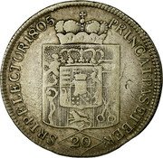 Austria 20 Kreuzer Ferdinand III of Austria-Tuscany 1805 M KM# 496 PRINC AIPASET BER S R I P ELECTOR 1805 coin reverse Austria 20 Kreuzer Ferdinand III of Austria-Tuscany 1805 M KM# 496 PRINC AIPASET BER S R I P ELECTOR 1805 coin reverse