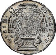 Austria 20 Kreuzer Sigismund von Schrattenbach 1760 KM# 386 G P R I M 17 58 S A S L N coin reverse Austria 20 Kreuzer Sigismund von Schrattenbach 1760 KM# 386 G P R I M 17 58 S A S L N coin reverse