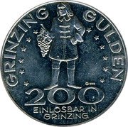 Austria 200 Schilling (200 Years of Josef Buschenschank - 2000 Years of Winemaking) X# Tn2 GRINZING GULDEN 200 EINLÖSBAR IN GRINZING coin obverse Austria 200 Schilling (200 Years of Josef Buschenschank - 2000 Years of Winemaking) X# Tn2 GRINZING GULDEN 200 EINLÖSBAR IN GRINZING coin obverse