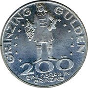 Austria 200 Schilling (International Olympic Committee Meeting) X# Tn7 GRINZING GULDEN 200 EINLÖSBAR IN GRINZING coin obverse Austria 200 Schilling (International Olympic Committee Meeting) X# Tn7 GRINZING GULDEN 200 EINLÖSBAR IN GRINZING coin obverse