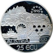 Austria 25 ECU Johann Staruss 1995 Proof X# 23 1995 AUSTRIA 25 ECU coin reverse