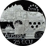 Austria 25 ECU (W. A. Mozart) X# 28 1996 25 ECU AUSTRIA coin obverse