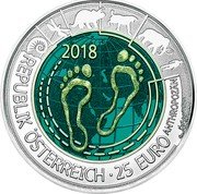 Austria 25 Euro Anthropocene 2018 Special Uncirculated 2018 REPUBLIK ÖSTERREICH • 25 EURO ANTHROPOZÄN coin obverse Austria 25 Euro Anthropocene 2018 Special Uncirculated 2018 REPUBLIK ÖSTERREICH • 25 EURO ANTHROPOZÄN coin obverse
