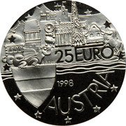 Austria 25 Euro Imperial Treasury, Vienna 1998 In Sets only X# 48 1998 25 EURO AUSTRIA coin obverse Austria 25 Euro Imperial Treasury, Vienna 1998 In Sets only X# 48 1998 25 EURO AUSTRIA coin obverse