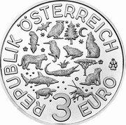 Austria 3 Euro (Colourfull Creatures - Turtle) REPUBLIK ÖSTERREICH 3 EURO coin reverse