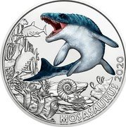 Austria 3 Euro Mosasaurus 2020  BU MOSASAURUS 2020 coin reverse