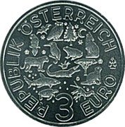 Austria 3 Euro The Frog 2018  BU REPUBLIK ÖSTERREICH 3 EURO coin obverse