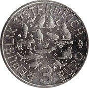 Austria 3 Euro (The Parrot) REPUBLIK ÖSTERREICH 3 EURO coin obverse