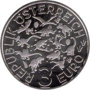 Austria 3 Euro (Tyrannosaurus Rex) REPUBLIK ÖSTERREICH 3 EURO coin obverse