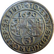 Austria 3 Kreuzer (Johann Ernst von Thun) KM# 249 IO ERNEST 9 D G ARCHIEP SALISB 1691 3 coin obverse Austria 3 Kreuzer (Johann Ernst von Thun) KM# 249 IO ERNEST 9 D G ARCHIEP SALISB 1691 3 coin obverse