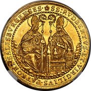 Austria 4 Ducat Max Gandolf von Kuenburg 1668 KM# 197 ⁕ SS : RVDBERTVS · ET · VIRGILIUVS · PATRONI · SALISBVRGENSES · coin reverse Austria 4 Ducat Max Gandolf von Kuenburg 1668 KM# 197 ⁕ SS : RVDBERTVS · ET · VIRGILIUVS · PATRONI · SALISBVRGENSES · coin reverse