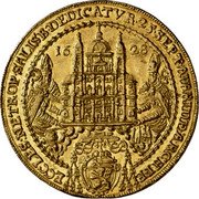Austria 4 Ducat Paris von Lodron Consecration 1628 KM# 124 ECCLES METROP SALISB DEDICATVR 25 SEPT APARIDE ARCHIE 1628 coin obverse Austria 4 Ducat Paris von Lodron Consecration 1628 KM# 124 ECCLES METROP SALISB DEDICATVR 25 SEPT APARIDE ARCHIE 1628 coin obverse